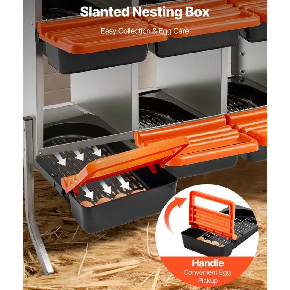 VEVOR Chicken Nesting Boxes, 10 Compartments, with Support Legs, Easy Egg Collection, Galvanized Steel and High-Strength Plastic, Roll Away Nesting Boxes for Chickens and Hens Laying Eggs, Orange