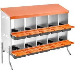 VEVOR Chicken Nesting Boxes, 10 Compartments, with Support Legs, Easy Egg Collection, Galvanized Steel and High-Strength Plastic, Roll Away Nesting Boxes for Chickens and Hens Laying Eggs, Orange