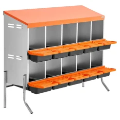 VEVOR Chicken Nesting Boxes, 10 Compartments, with Support Legs, Easy Egg Collection, Galvanized Steel and High-Strength Plastic, Roll Away Nesting Boxes for Chickens and Hens Laying Eggs, Orange