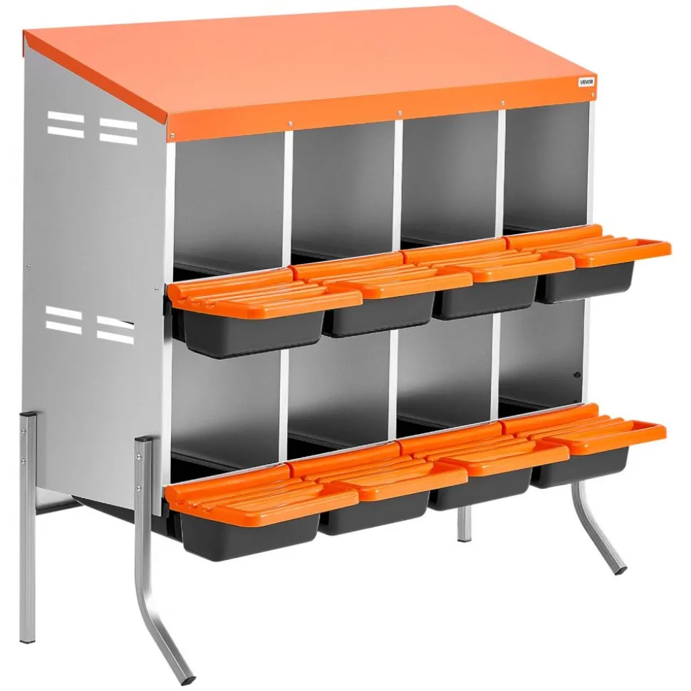 VEVOR Chicken Nesting Boxes, 8 Compartments, with Support Legs, Easy Egg Collection, Galvanized Steel and High-Strength Plastic, Roll Away Nesting Boxes for Chickens and Hens Laying Eggs, Orange