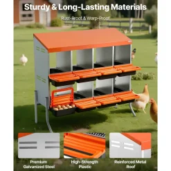 VEVOR Chicken Nesting Boxes, 8 Compartments, with Support Legs, Easy Egg Collection, Galvanized Steel and High-Strength Plastic, Roll Away Nesting Boxes for Chickens and Hens Laying Eggs, Orange