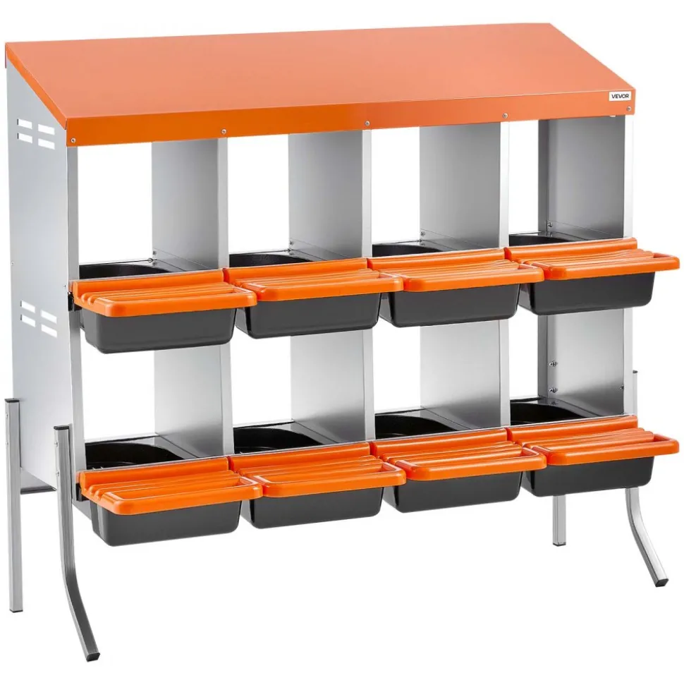 VEVOR Chicken Nesting Boxes, 8 Compartments, with Support Legs, Easy Egg Collection, Galvanized Steel and High-Strength Plastic, Roll Away Nesting Boxes for Chickens and Hens Laying Eggs, Orange