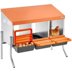VEVOR Chicken Nesting Boxes, 3 Compartments, with Support Legs, Easy Egg Collection, Galvanized Steel and High-Strength Plastic, Roll Away Nesting Boxes for Chickens and Hens Laying Eggs, Orange