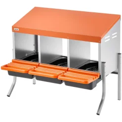 VEVOR Chicken Nesting Boxes, 3 Compartments, with Support Legs, Easy Egg Collection, Galvanized Steel and High-Strength Plastic, Roll Away Nesting Boxes for Chickens and Hens Laying Eggs, Orange