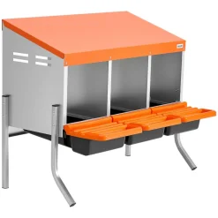 VEVOR Chicken Nesting Boxes, 3 Compartments, with Support Legs, Easy Egg Collection, Galvanized Steel and High-Strength Plastic, Roll Away Nesting Boxes for Chickens and Hens Laying Eggs, Orange