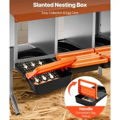 VEVOR Chicken Nesting Boxes, 3 Compartments, with Support Legs, Easy Egg Collection, Galvanized Steel and High-Strength Plastic, Roll Away Nesting Boxes for Chickens and Hens Laying Eggs, Orange