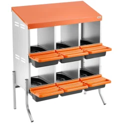 VEVOR Chicken Nesting Boxes, 6 Compartments, with Support Legs, Easy Egg Collection, Galvanized Steel and High-Strength Plastic, Roll Away Nesting Boxes for Chickens and Hens Laying Eggs, Orange