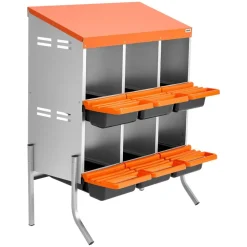 VEVOR Chicken Nesting Boxes, 6 Compartments, with Support Legs, Easy Egg Collection, Galvanized Steel and High-Strength Plastic, Roll Away Nesting Boxes for Chickens and Hens Laying Eggs, Orange
