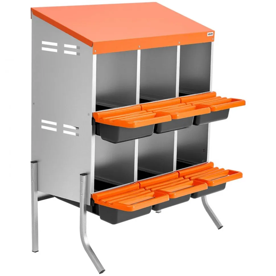 VEVOR Chicken Nesting Boxes, 6 Compartments, with Support Legs, Easy Egg Collection, Galvanized Steel and High-Strength Plastic, Roll Away Nesting Boxes for Chickens and Hens Laying Eggs, Orange