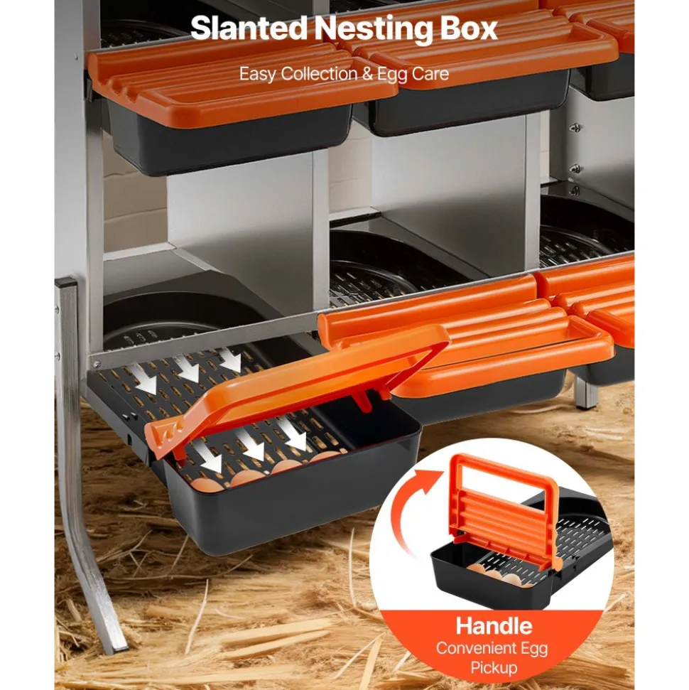 VEVOR Chicken Nesting Boxes, 6 Compartments, with Support Legs, Easy Egg Collection, Galvanized Steel and High-Strength Plastic, Roll Away Nesting Boxes for Chickens and Hens Laying Eggs, Orange