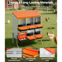 VEVOR Chicken Nesting Boxes, 6 Compartments, with Support Legs, Easy Egg Collection, Galvanized Steel and High-Strength Plastic, Roll Away Nesting Boxes for Chickens and Hens Laying Eggs, Orange