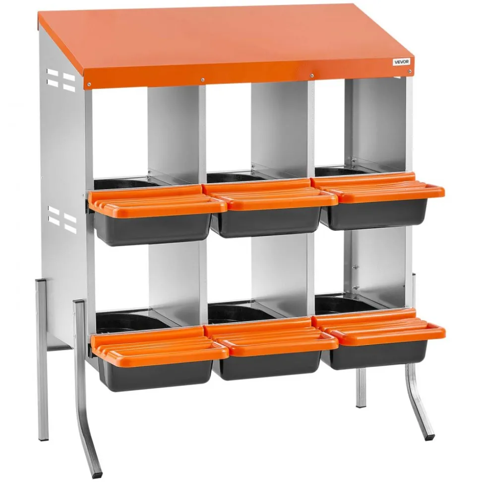 VEVOR Chicken Nesting Boxes, 6 Compartments, with Support Legs, Easy Egg Collection, Galvanized Steel and High-Strength Plastic, Roll Away Nesting Boxes for Chickens and Hens Laying Eggs, Orange