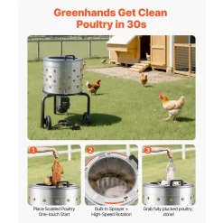 VEVOR Chicken Plucker Machine, 19.7 in Drum, 750W & 275RPM Electric Chicken Plucking Machine with 98 Soft Fingers & Transport Wheels, Stainless Steel Feather Remover for Processing 2 Chicks Once