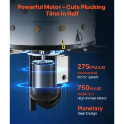 VEVOR Chicken Plucker Machine, 19.7 in Drum, 750W & 275RPM Electric Chicken Plucking Machine with 98 Soft Fingers & Transport Wheels, Stainless Steel Feather Remover for Processing 2 Chicks Once