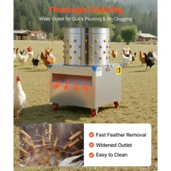 VEVOR Chicken Plucker Machine, 19.7 in Drum, 2HP & 275RPM Electric Chicken Plucking Machine with 106 Soft Fingers & Transport Wheels, Stainless Steel Feather Remover for Processing 2-4 Chicks Once
