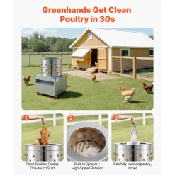 VEVOR Chicken Plucker Machine, 19.7 in Drum, 2HP & 275RPM Electric Chicken Plucking Machine with 106 Soft Fingers & Transport Wheels, Stainless Steel Feather Remover for Processing 2-4 Chicks Once