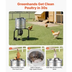 VEVOR Chicken Plucker Machine, 15.7 in Drum, 550W & 275RPM Electric Chicken Plucking Machine with 114 Soft Fingers & Transport Wheels, Stainless Steel Feather Remover for Processing 1-2 Chicks Once