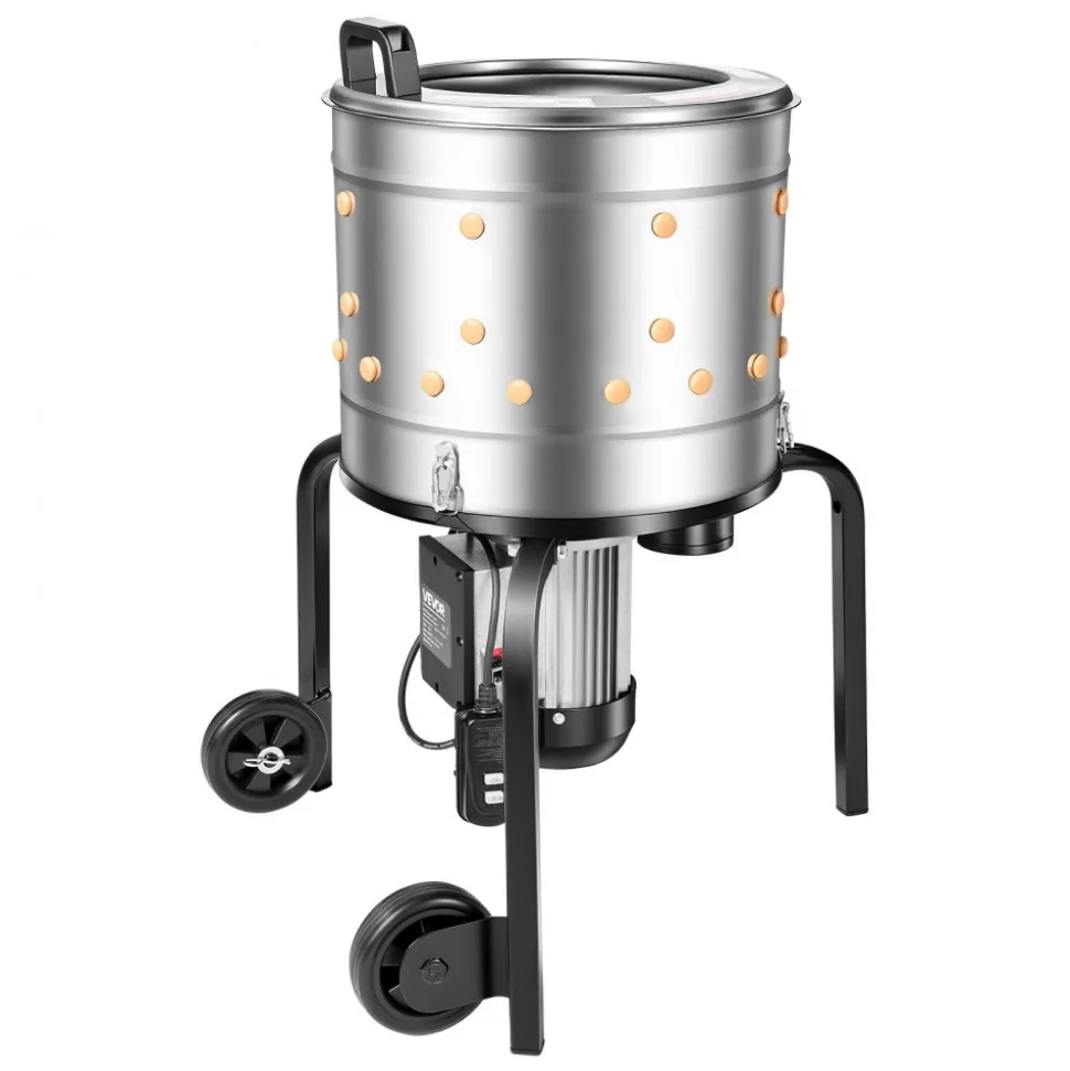 VEVOR Chicken Plucker Machine, 15.7 in Drum, 550W & 275RPM Electric Chicken Plucking Machine with 114 Soft Fingers & Transport Wheels, Stainless Steel Feather Remover for Processing 1-2 Chicks Once