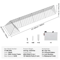 VEVOR Chicken Tunnels, 157.5 x 39.4 x 24.2 inch(LxWxH) Chicken Tunnels for Yard, Portable Chicken Tunnels for Outside with Corner Frames, Chicken Coop Run, Suitable for Chickens, Ducks, Rabbits