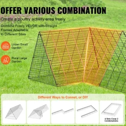 VEVOR Chicken Tunnels, 287 x 78.7 x 24.2 inch(LxWxH) Chicken Tunnels for Yard, Portable Chicken Tunnels for Outside with Corner Frames, 2 Sets, Suitable for Chickens, Ducks, Rabbits