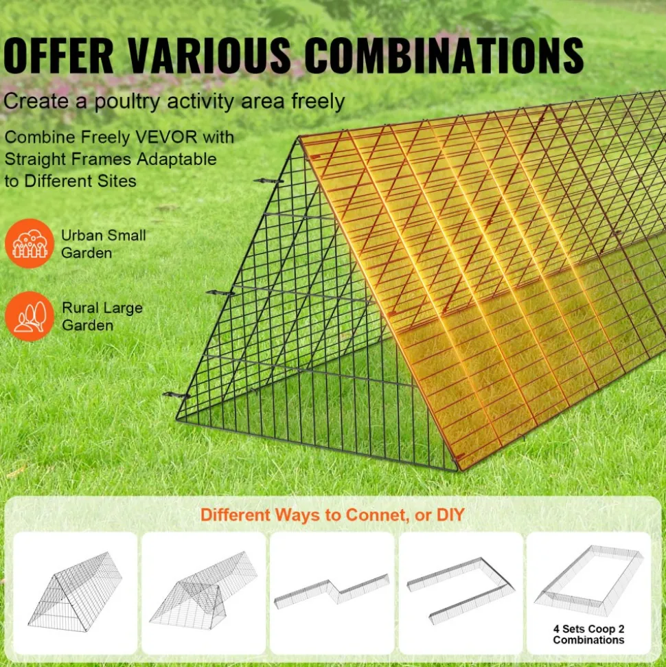 VEVOR Chicken Tunnels, 118.1 x 28 x 24.2 inch (LxWxH) Chicken Tunnels for Yard, Portable Chicken Tunnels for Outside Easy Installation, Chicken Coop Run, Suitable for Chickens, Ducks, Rabbits