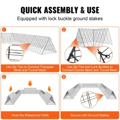 VEVOR Chicken Tunnels, 236.2 x 157.5 x 24.2 inch(LxWxH) Chicken Tunnels for Yard, Portable Chicken Tunnels for Outside with Corner Frames, 2 Sets, Suitable for Chickens, Ducks, Rabbits