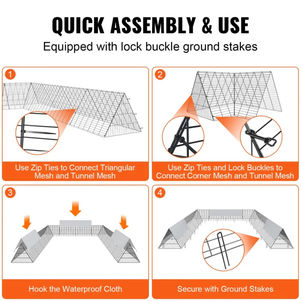 VEVOR Chicken Tunnels, 236.2 x 157.5 x 24.2 inch(LxWxH) Chicken Tunnels for Yard, Portable Chicken Tunnels for Outside with Corner Frames, 2 Sets, Suitable for Chickens, Ducks, Rabbits