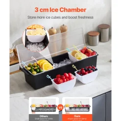 VEVOR Chilled Condiment Server, 6 Compartment Ice Cooled Condiment Serving Container, Chilled Garnish Tray Bar Caddy with Lid, for Bartending & Serving Taco, Salad, Fruit, Home & Restaurant Supplies
