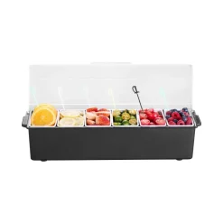 VEVOR Chilled Condiment Server, 6 Compartment Ice Cooled Condiment Serving Container, Chilled Garnish Tray Bar Caddy with Lid, for Bartending & Serving Taco, Salad, Fruit, Home & Restaurant Supplies