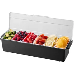 VEVOR Chilled Condiment Server, 6 Compartment Ice Cooled Condiment Serving Container, Chilled Garnish Tray Bar Caddy with Lid, for Bartending & Serving Taco, Salad, Fruit, Home & Restaurant Supplies