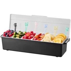 VEVOR Chilled Condiment Server, 6 Compartment Ice Cooled Condiment Serving Container, Chilled Garnish Tray Bar Caddy with Lid, for Bartending & Serving Taco, Salad, Fruit, Home & Restaurant Supplies