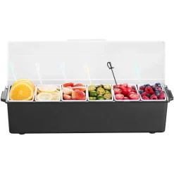 VEVOR Chilled Condiment Server, 6 Compartment Ice Cooled Condiment Serving Container, Chilled Garnish Tray Bar Caddy with Lid, for Bartending & Serving Taco, Salad, Fruit, Home & Restaurant Supplies