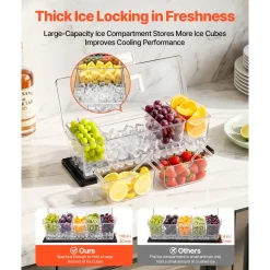 VEVOR Chilled Condiment Server Caddy, 5 Compartment Ice Cooled Serving Container, Plastic Fruit Garnish Tray Platter with Lid, for Taco Salad Bar Accessories, Party Home Restaurant Supplies