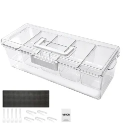 VEVOR Chilled Condiment Server Caddy, 5 Compartment Ice Cooled Serving Container, Plastic Fruit Garnish Tray Platter with Lid, for Taco Salad Bar Accessories, Party Home Restaurant Supplies