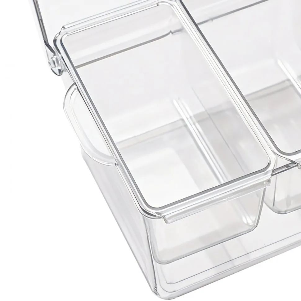 VEVOR Chilled Condiment Server Caddy, 5 Compartment Ice Cooled Serving Container, Plastic Fruit Garnish Tray Platter with Lid, for Taco Salad Bar Accessories, Party Home Restaurant Supplies