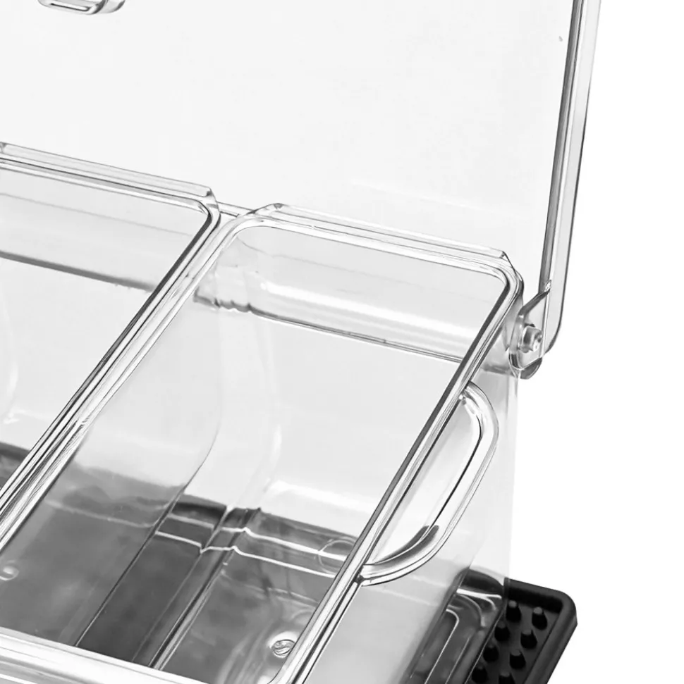 VEVOR Chilled Condiment Server Caddy, 5 Compartment Ice Cooled Serving Container, Plastic Fruit Garnish Tray Platter with Lid, for Taco Salad Bar Accessories, Party Home Restaurant Supplies