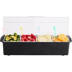 VEVOR Chilled Condiment Server, 4 Compartment Ice Cooled Condiment Serving Container, Chilled Garnish Tray Bar Caddy with Lid, for Bartending & Serving Taco, Salad, Fruit, Home & Restaurant Supplies