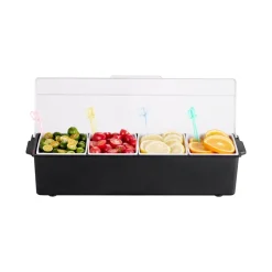 VEVOR Chilled Condiment Server, 4 Compartment Ice Cooled Condiment Serving Container, Chilled Garnish Tray Bar Caddy with Lid, for Bartending & Serving Taco, Salad, Fruit, Home & Restaurant Supplies