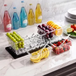 VEVOR Chilled Condiment Server Caddy, 5 Compartment Ice Cooled Serving Container, Plastic Fruit Garnish Tray Platter with Separate Lid, for Taco Salad Bar Accessories, Party Home Restaurant Supplies