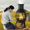 VEVOR Chiminea, 22 Inch Outdoor Wood Burning Firepit, Iron Spherical Fireplace for BBQ & Warming, Wooden Fire Pit with Grill Mesh, Chimney Coat & Rustproof Chiminea Lid, for Patio, Garden, Backyard