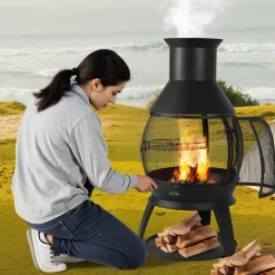 VEVOR Chiminea, 22 Inch Outdoor Wood Burning Firepit, Iron Spherical Fireplace for BBQ & Warming, Wooden Fire Pit with Grill Mesh, Chimney Coat & Rustproof Chiminea Lid, for Patio, Garden, Backyard