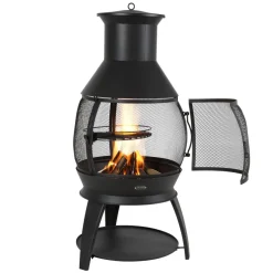 VEVOR Chiminea, 22 Inch Outdoor Wood Burning Firepit, Iron Spherical Fireplace for BBQ & Warming, Wooden Fire Pit with Grill Mesh, Chimney Coat & Rustproof Chiminea Lid, for Patio, Garden, Backyard