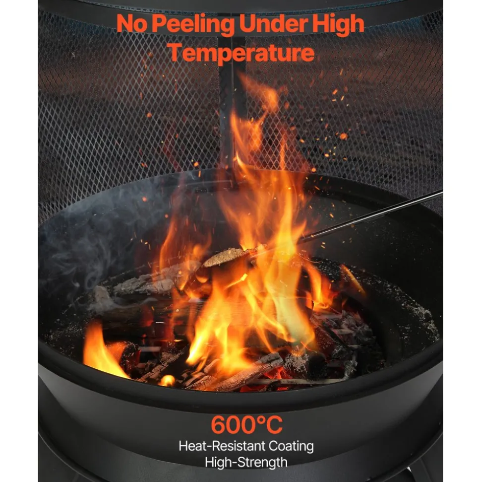 VEVOR Chiminea, 22 Inch Outdoor Wood Burning Firepit, Iron Spherical Fireplace for BBQ & Warming, Wooden Fire Pit with Grill Mesh, Chimney Coat & Rustproof Chiminea Lid, for Patio, Garden, Backyard