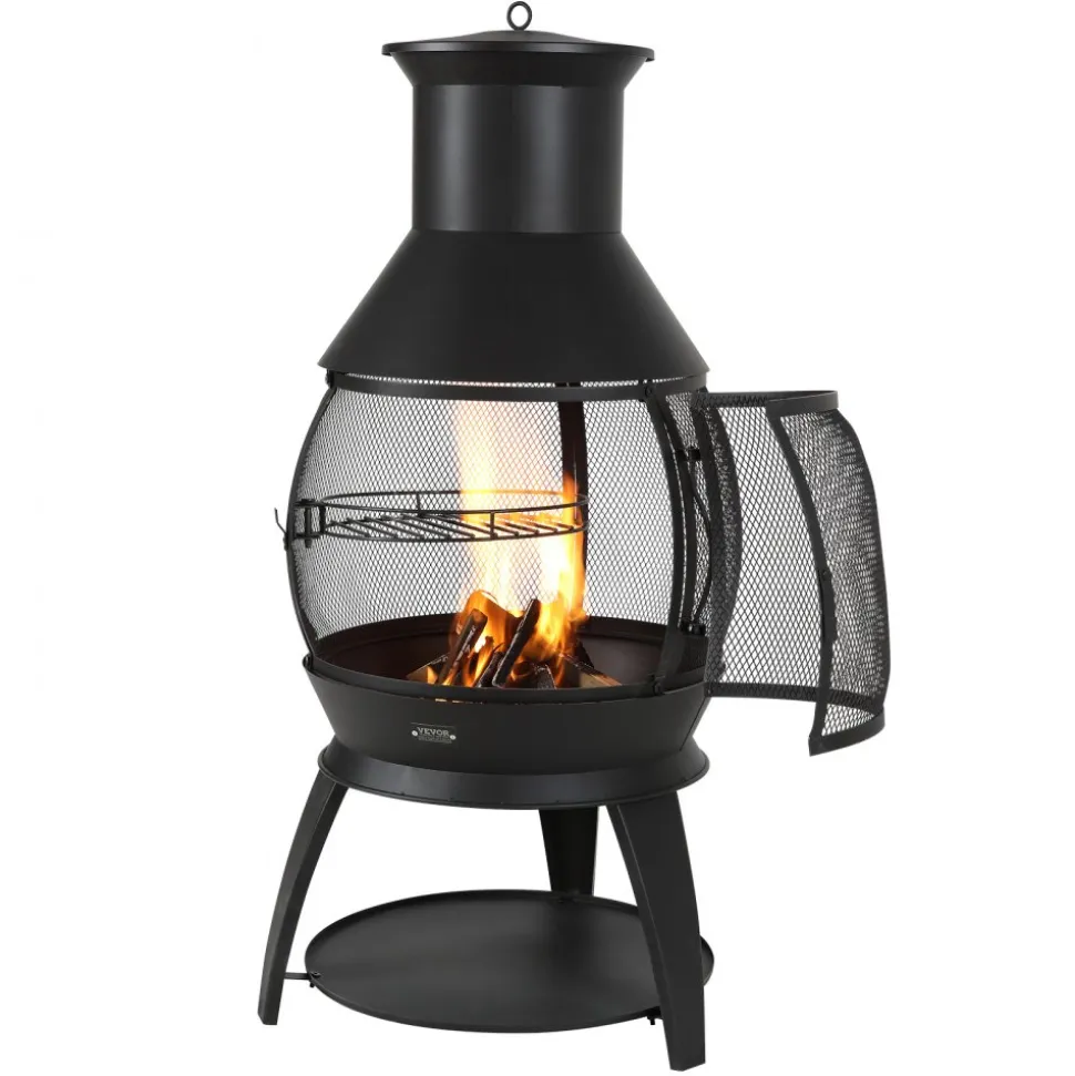 VEVOR Chiminea, 22 Inch Outdoor Wood Burning Firepit, Iron Spherical Fireplace for BBQ & Warming, Wooden Fire Pit with Grill Mesh, Chimney Coat & Rustproof Chiminea Lid, for Patio, Garden, Backyard