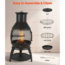 VEVOR Chiminea, 22 Inch Outdoor Wood Burning Firepit, Iron Spherical Fireplace for BBQ & Warming, Wooden Fire Pit with Grill Mesh, Chimney Coat & Rustproof Chiminea Lid, for Patio, Garden, Backyard