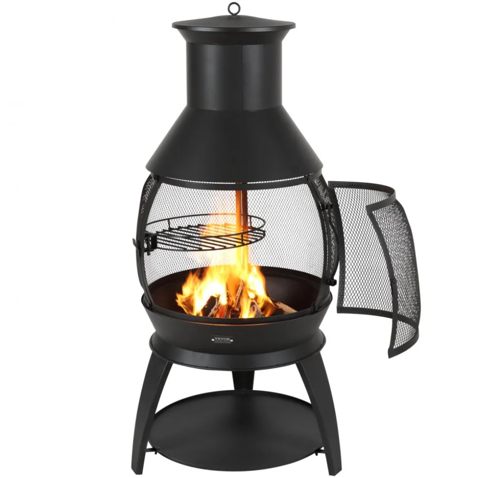 VEVOR Chiminea, 22 Inch Outdoor Wood Burning Firepit, Iron Spherical Fireplace for BBQ & Warming, Wooden Fire Pit with Grill Mesh, Chimney Coat & Rustproof Chiminea Lid, for Patio, Garden, Backyard