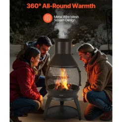 VEVOR Chiminea, 22 Inch Outdoor Wood Burning Firepit, Iron Spherical Fireplace for BBQ & Warming, Wooden Fire Pit with Grill Mesh, Chimney Coat & Rustproof Chiminea Lid, for Patio, Garden, Backyard