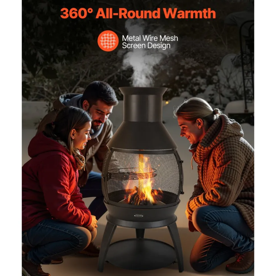 VEVOR Chiminea, 22 Inch Outdoor Wood Burning Firepit, Iron Spherical Fireplace for BBQ & Warming, Wooden Fire Pit with Grill Mesh, Chimney Coat & Rustproof Chiminea Lid, for Patio, Garden, Backyard