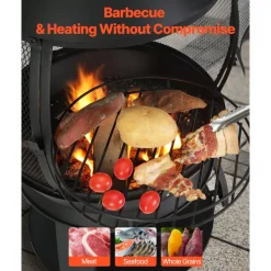 VEVOR Chiminea, 22 Inch Outdoor Wood Burning Firepit, Iron Spherical Fireplace for BBQ & Warming, Wooden Fire Pit with Grill Mesh, Chimney Coat & Rustproof Chiminea Lid, for Patio, Garden, Backyard