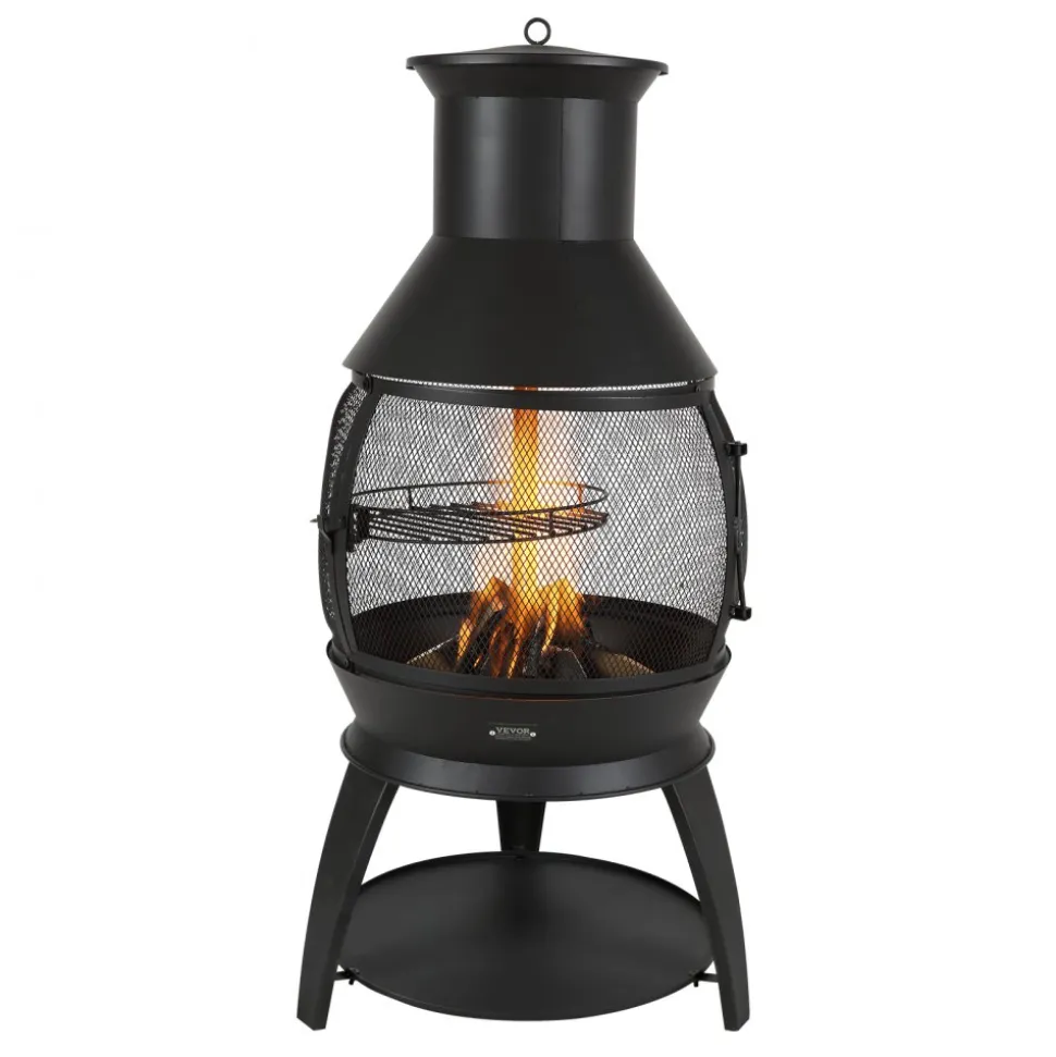 VEVOR Chiminea, 22 Inch Outdoor Wood Burning Firepit, Iron Spherical Fireplace for BBQ & Warming, Wooden Fire Pit with Grill Mesh, Chimney Coat & Rustproof Chiminea Lid, for Patio, Garden, Backyard